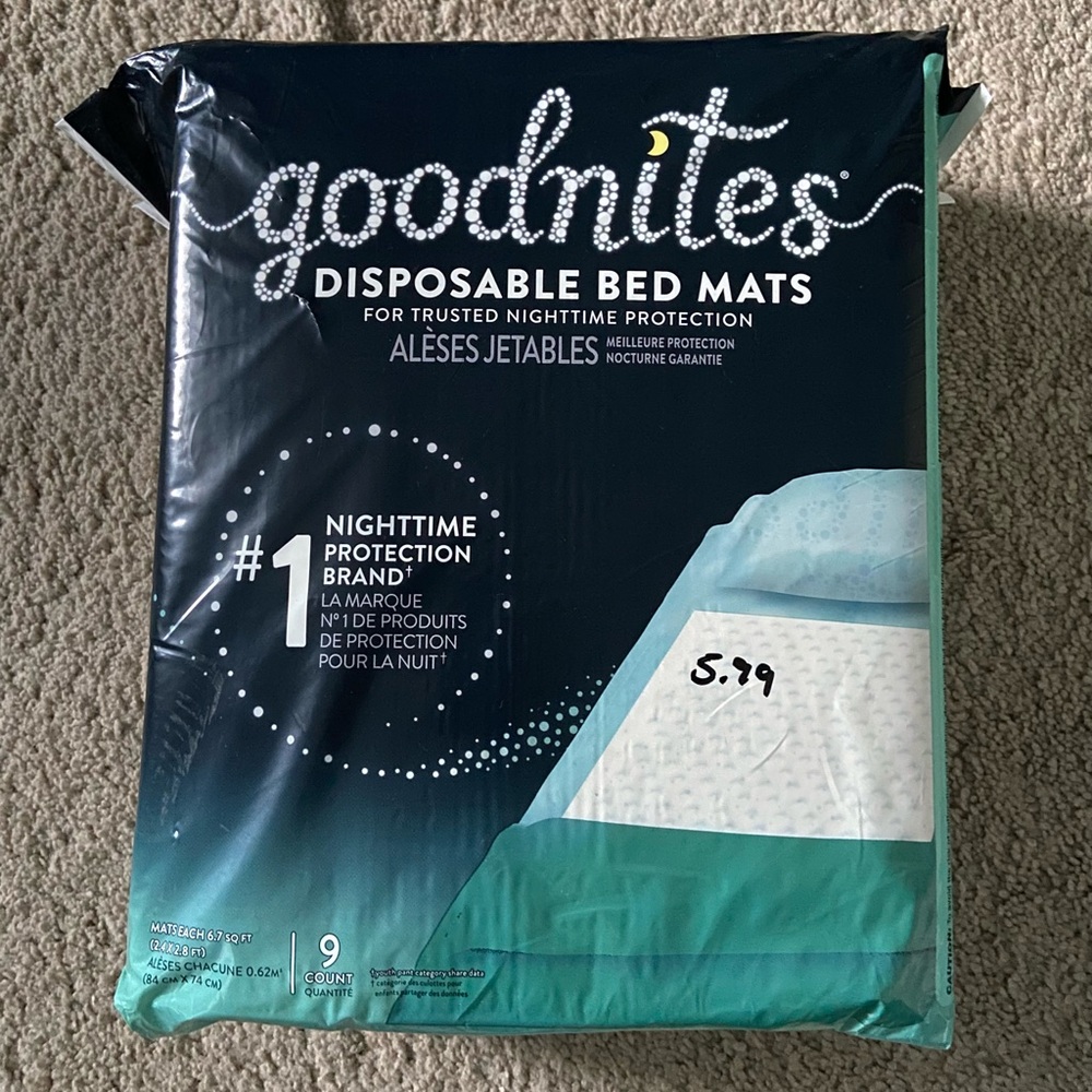 Goodnites Disposable Bed Mats 9 Count 6.7 Sq Ft